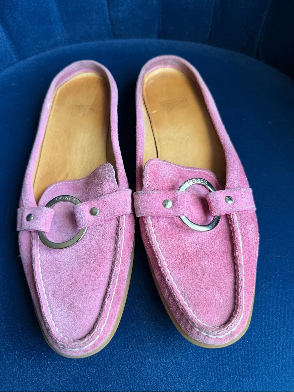 Coach Pink Randy Suede Loafers with Signature Ring Detail